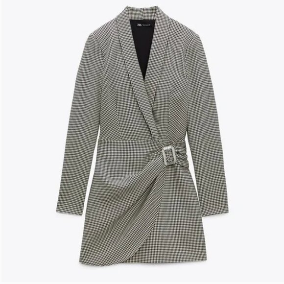 ZARA HOUNDSTOOTH BLAZER DRESS Crystal buckle Size M NEW WITH TAG! - Picture 2 of 15